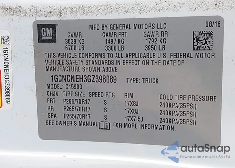 2016 Chevrolet Silverado 1500 Wt from USA, damaged, VIN 1GCNCNEH3GZ398089